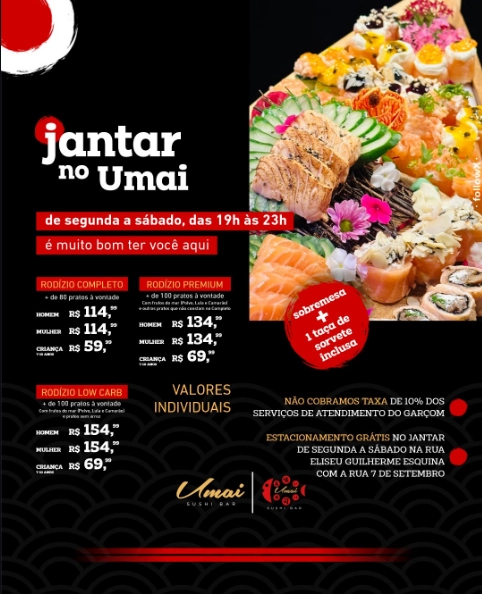Valores Jantar Umai Sushi Bar